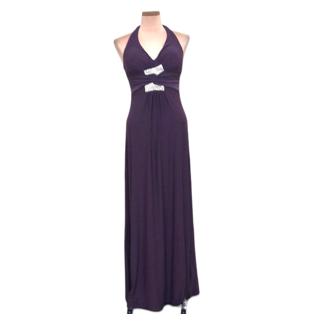 NWT Miss Morena Maxi Dress Size Small Plum Purple Rhinestone Gown